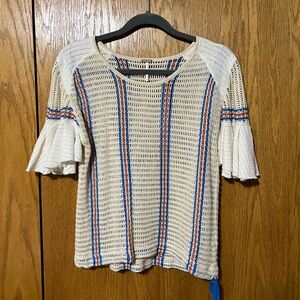 Free People Cream and Blue Knit Top